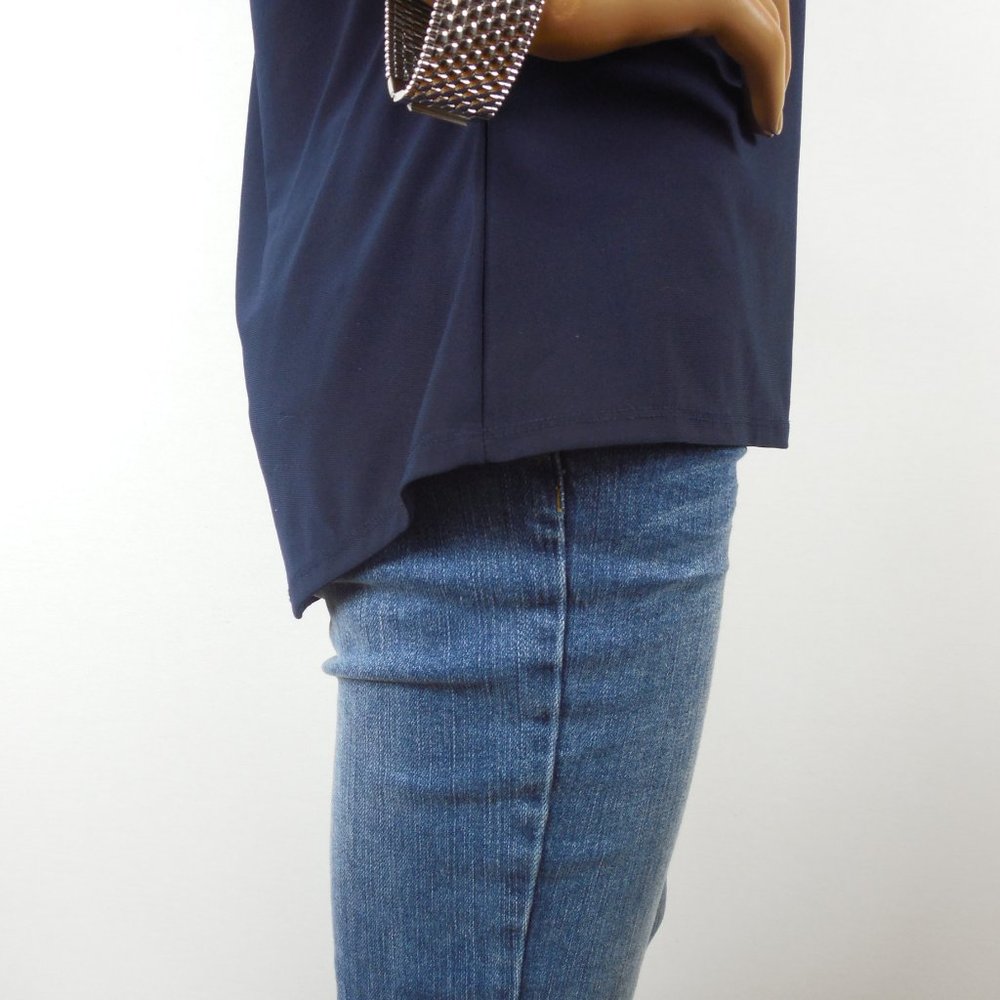 NOTATIONS Top M Navy Blue Shirt Stretch Sleeveless - Picture 4 of 7